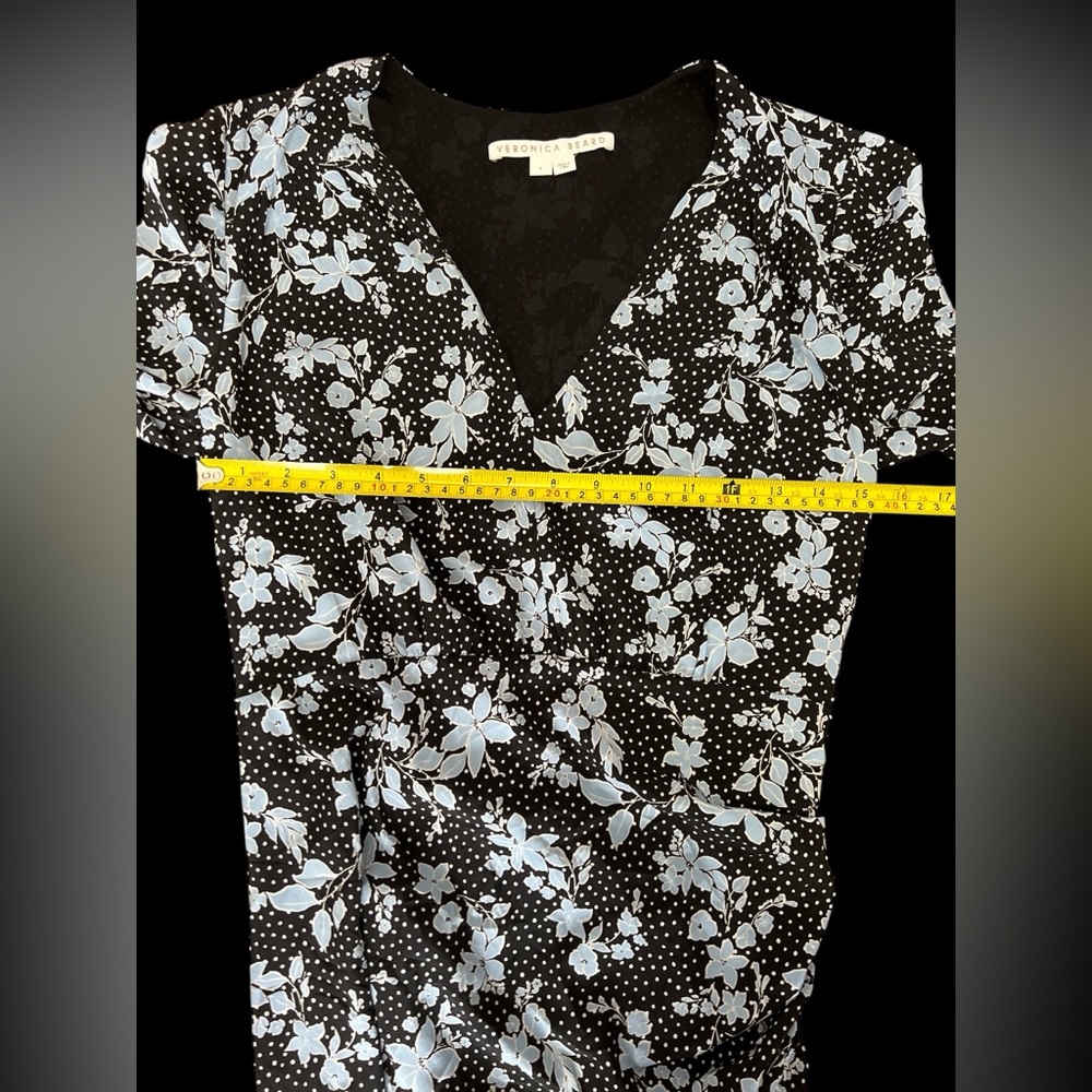 LN Veronica Beard Chana Floral asymmetrical dress size 4 Ruched Zipper Long Slv - Picture 10 of 13